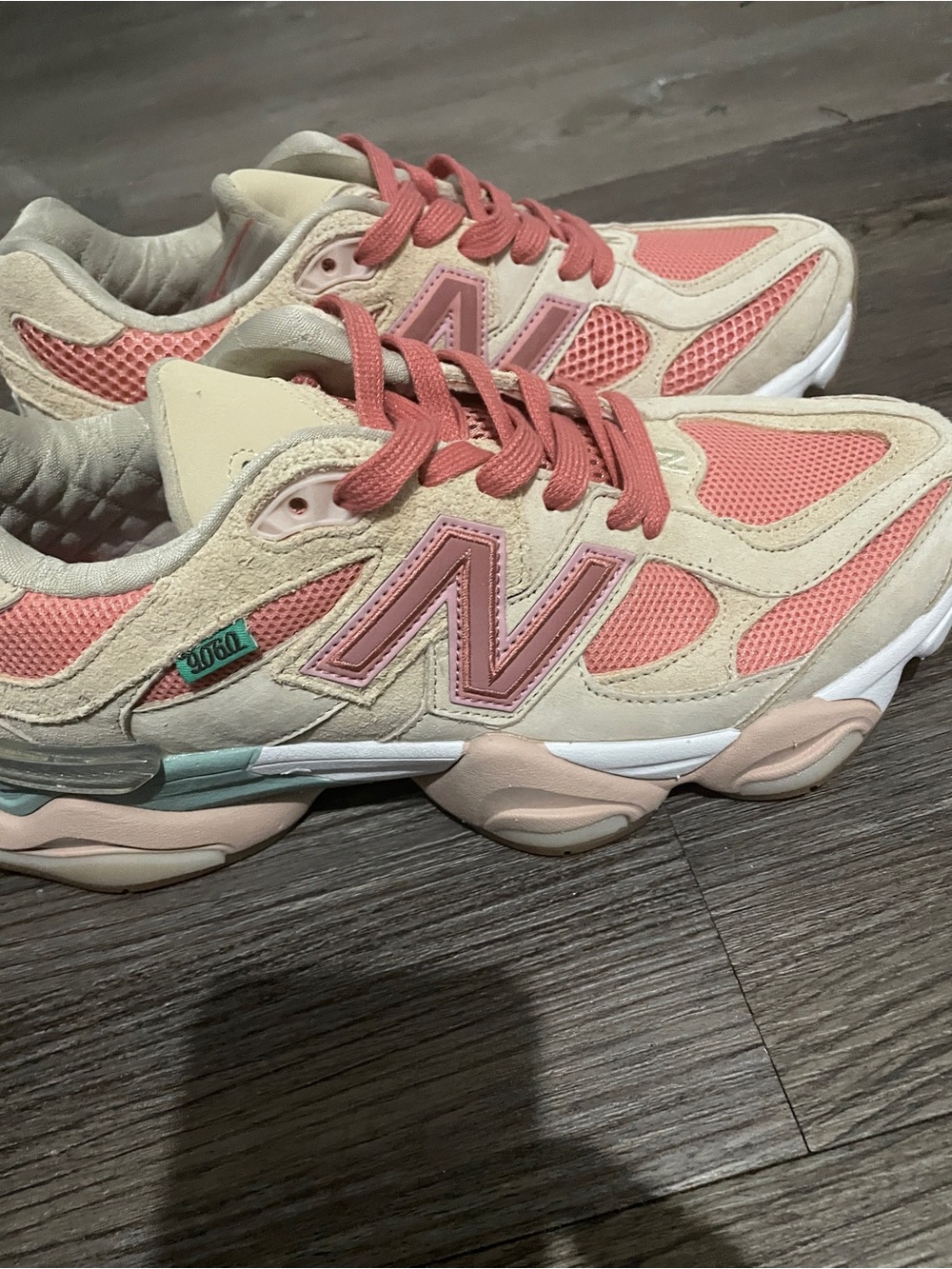 New Balance 9060 Pink and Cream Mesh Athletic Sneakers - Picture 1 of 3
